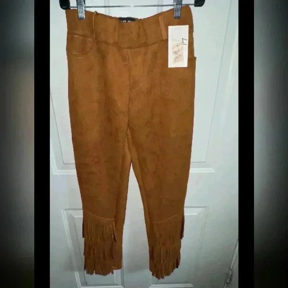 Crazy Train Fringe pants suede TAN Size Medium